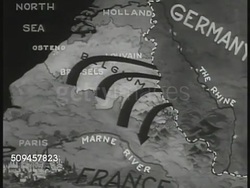 1914: MAP: Map of Belgium w/ animation of German forces invading. World War I Instructional Video