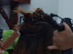 Woman with long hair at salon Stock Footage