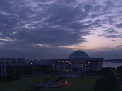 WS T/L View of National Assembly Building in Yeouido Island at night / Seoul, South Korea  Stock Footage