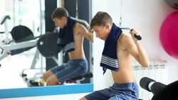 Young man in Health club Stock Footage