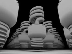 CGI ZI ground level through new bulbs / A bulb glowing and rising, then rising to higher level Stock Footage