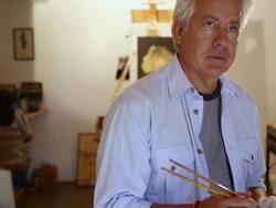 MS TU TD Shot of portrait of painter cleaning his brushes / Santa Fe, New Mexico, United States  Stock Footage