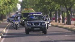 Spanish priest who contracted ebola leaves military base en route to hospital; hospital exteriors News Clip