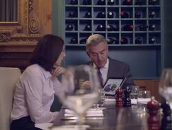 MS PAN Businessman giving order to waiter in restaurant Stock Footage