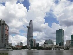 WS T/L Skyline of Ho Chi Minh City and Cumulonimbus cloud / Ho Chi Minh City, Vietnam Stock Footage