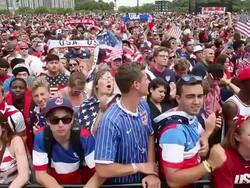 Soccer Fans Gather To Watch US v Germany World Cup Match Stock Footage