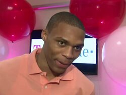 INTERVIEW: Russell Westbrook on working with T-Mobile. at the Russell Westbrook Greets Fans At T-Mobile And Gears Up For NBA All-Star 2011 In Los Angeles at Los Angeles CA. (Footage by WireImage Video/GettyImages) Stock Footage
