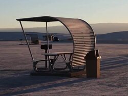 MS PAN Picnic shelters in White Sands National Monument at sunset / Alamogordo, New Mexico, United States Stock Footage