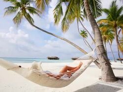 Woman relaxing in beach hammock. Stock Footage