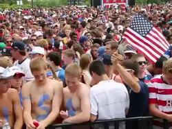 Soccer Fans Gather To Watch US v Germany World Cup Match Stock Footage