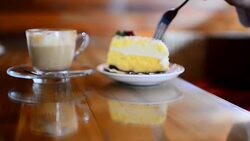 HD:Coffee shop with cake and coffee for relaxation Stock Footage
