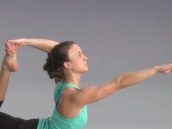 MS Women doing yoga on white stage / Portland, Oregon, USA Stock Footage