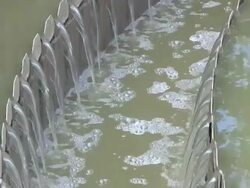 CU Impure water in clarifying basin at purification plant / Konz, Rhineland-Palatinate, Germany Stock Footage