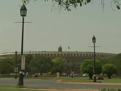 Pull back parliament house new delhi india Stock Footage