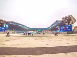 MS POV T/L View of Incheon Sungui Soccer Stadium / Incheon, South Korea Stock Footage