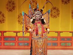 MS Artist performing Beijing opera in traditional theatre AUDIO / xi'an, shaanxi, china Stock Footage