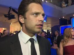 INTERVIEW - Sebastian Stan on signing up for the part, working with Scarlett Johansson, friendship, on superhero movies at 'Captain America: The Winter Soldier' UK film premiere Stock Footage