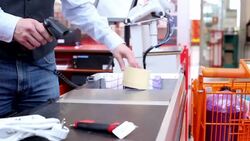 Cash desk in a hardware store Stock Footage
