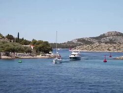 Ships sailing between Kornat and Telascica, islands,  Kornati National Park Stock Footage