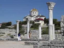 ANCIENT RUINS AND SAINT VLADIMIR CATHEDRAL Stock Footage