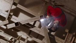 SLO MO CS Welder working on a metal frame Stock Footage
