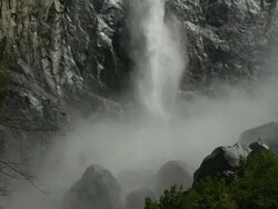 MS TD Waterfall spraying water at Yosemite National Park / California, United States Stock Footage