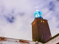 Time-Lapse: Stockholm Cityhall Tower at night Stock Footage