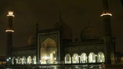 People gathering at the Jama Masjid post their Sehri meal to begin their fast Stock Footage