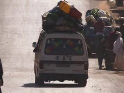 MS Loaded car on road / Dalaba, Guinea Stock Footage