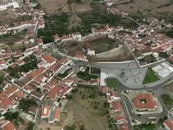 AERIAL WS Townscape with Alandroal Castle / Alandroal, Evora, Portugal Stock Footage