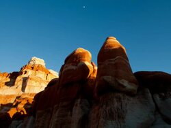 WS T/L Moving shadows on rock formation against blue sky at sunset / Northern Arizona,  Arizona, United States Stock Footage