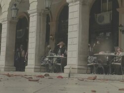 MS Impact of clay jugs at town square Esplanade on easter celebration AUDIO / Kerkyra, Corfu, Greece Stock Footage