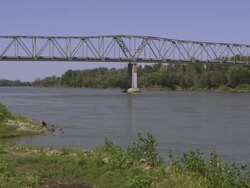 Static view of bridge over the Missouri River. Stock Footage