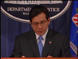 AG Alberto Gonzales to make gang announcement concerning MS-13 indictments. News Clip