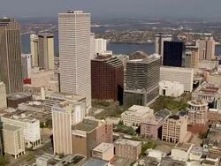 Sept. 11, 2005 aerial Central Business District on bank of Mississippi after hurricane / New Orleans Stock Footage