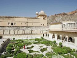LS Garden at Amber Fort / Jaipur, Rajasthan state, India Stock Footage