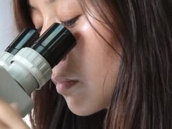 Working with a microscope Stock Footage