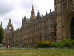 London Parliament (Big Ben) Westminster Park & Traffic Stock Footage