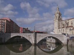 MS View of San Anton Church and Bridge / Bilbao, Biscaye, Spain Stock Footage