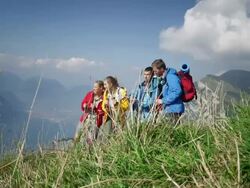 Group of backpacker looking on map Stock Footage