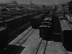 matte special effects, rail yard Stock Footage