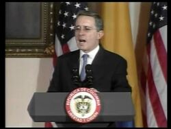WRAP Bush with Uribe in Colombia, comments, departure; arrival in Guatemala, Mayan protest News Clip