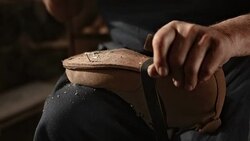 HD Super Slow-Mo: Shoemaker Fastening The Outsole Stock Footage