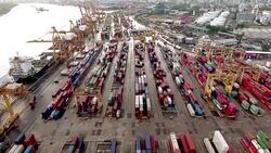 Aerial Drone flight over import and export Stock Footage