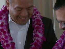 CU Male couple comparing wedding rings after their ceremony at San Francisco City Hall/ TU Men smiling/ TD Hands/ San Francisco, California/ AUDIO Stock Footage