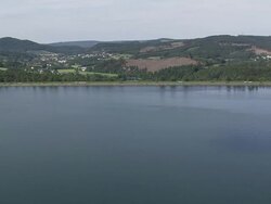 Low Approach To Sorpe Dam Stock Footage