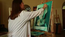 Fine art students painting Stock Footage