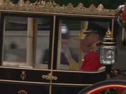 Queen Elizabeth II and Prince Philip, Duke of Edinburgh at the Royal Wedding Departures Westminster Abbey A Camera at London England. (Footage by WireImage Video/GettyImages) Stock Footage