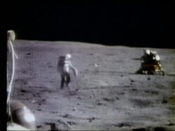 Astronaut running away from camera on Moon Stock Footage