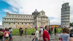 Time Lapse, Tourist visiting at Leaning Tower of Pisa, Italy Stock Footage
